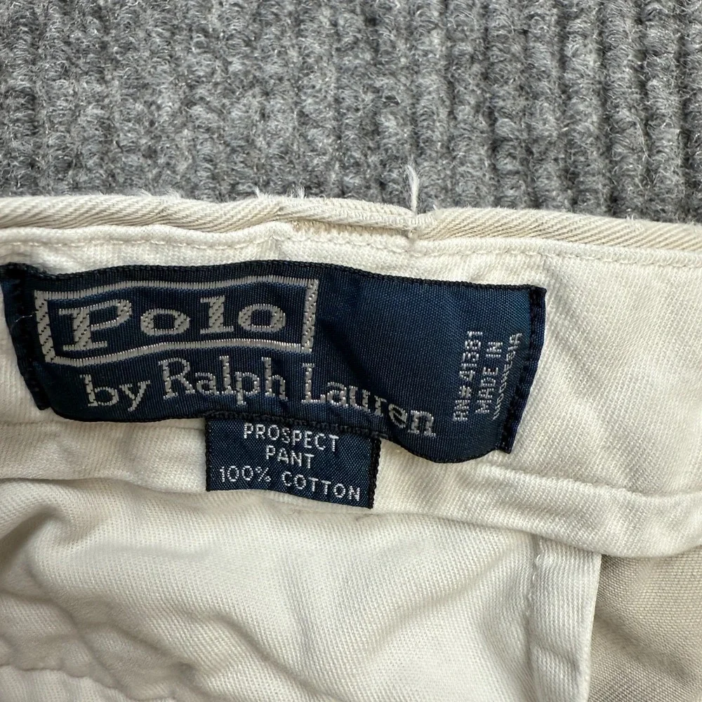 VTG Polo Ralph Lauren Pants Men 38x30 (35x28) Light Beige Prospect Chino Trouser